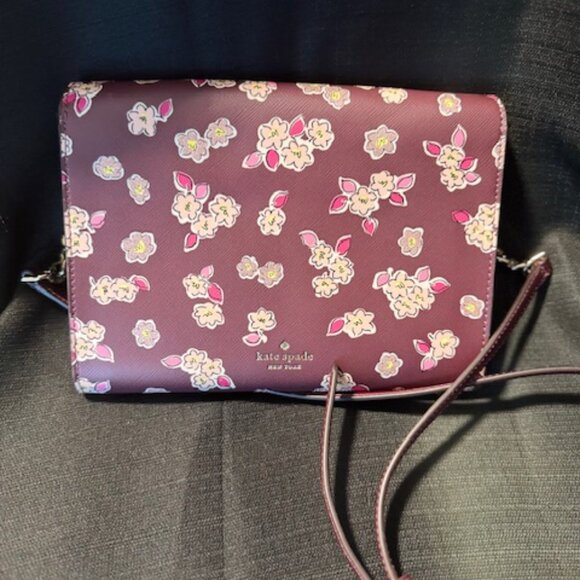 Kate Spade Frosted Floral Tinsel Flap Deep Berry Crossbody/Clutch 6 Card Slots - Picture 6 of 7